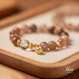 RUYI Moonstone, Strawberry Quartz & Rutilated Quartz Bracelet for Love, Vitality & Abundant Fortune