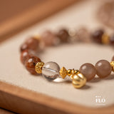 RUYI Moonstone, Strawberry Quartz & Rutilated Quartz Bracelet for Love, Vitality & Abundant Fortune