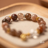 RUYI Moonstone, Strawberry Quartz & Rutilated Quartz Bracelet for Love, Vitality & Abundant Fortune