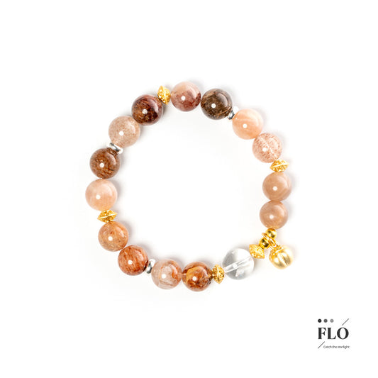 RUYI Moonstone, Strawberry Quartz & Rutilated Quartz Bracelet for Love, Vitality & Abundant Fortune