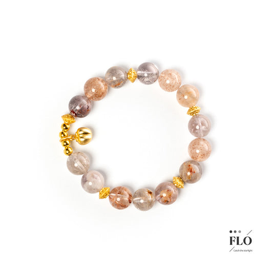 PERSIMMON Rutilated Quartz, Strawberry Quartz & Green Phantom Bracelet for Love, Vitality & Abundant Fortune