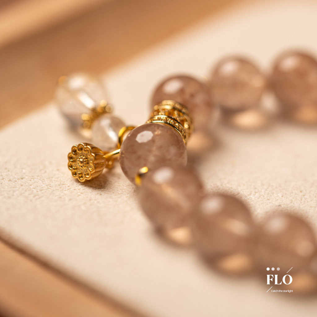 PINK LOTUS Strawberry Quartz Bracelet for Heart Love, Self-Compassion & Spiritual Growth
