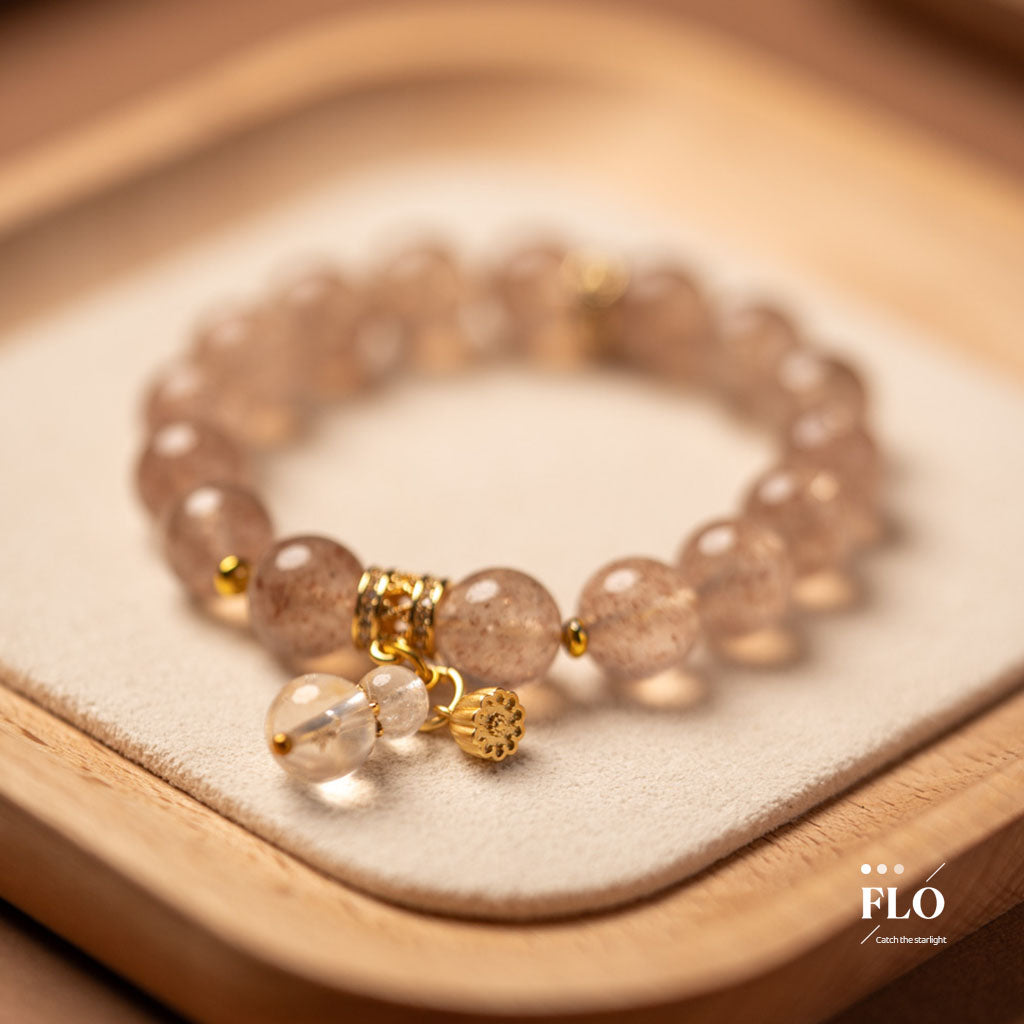 PINK LOTUS Strawberry Quartz Bracelet for Heart Love, Self-Compassion & Spiritual Growth