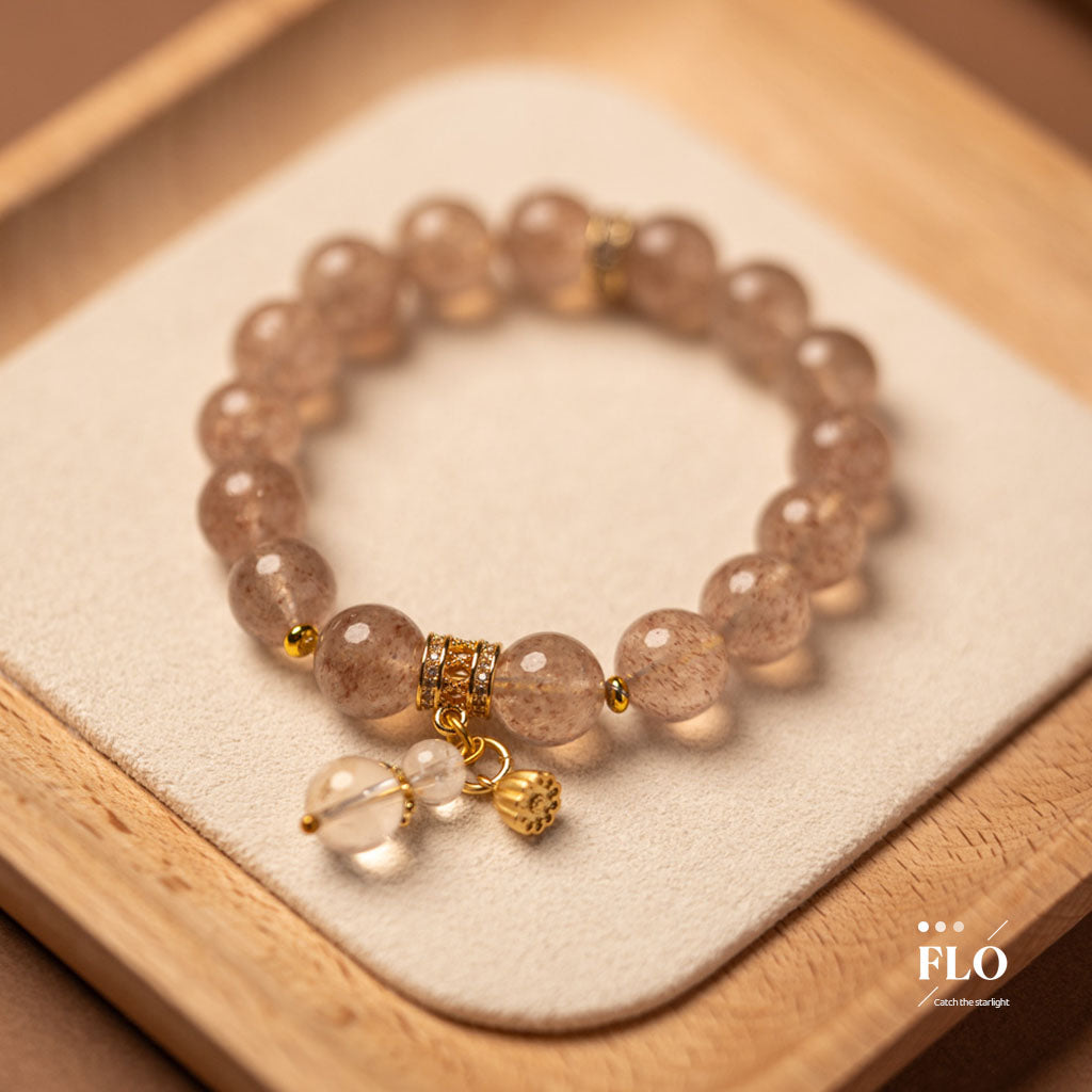 PINK LOTUS Strawberry Quartz Bracelet for Heart Love, Self-Compassion & Spiritual Growth