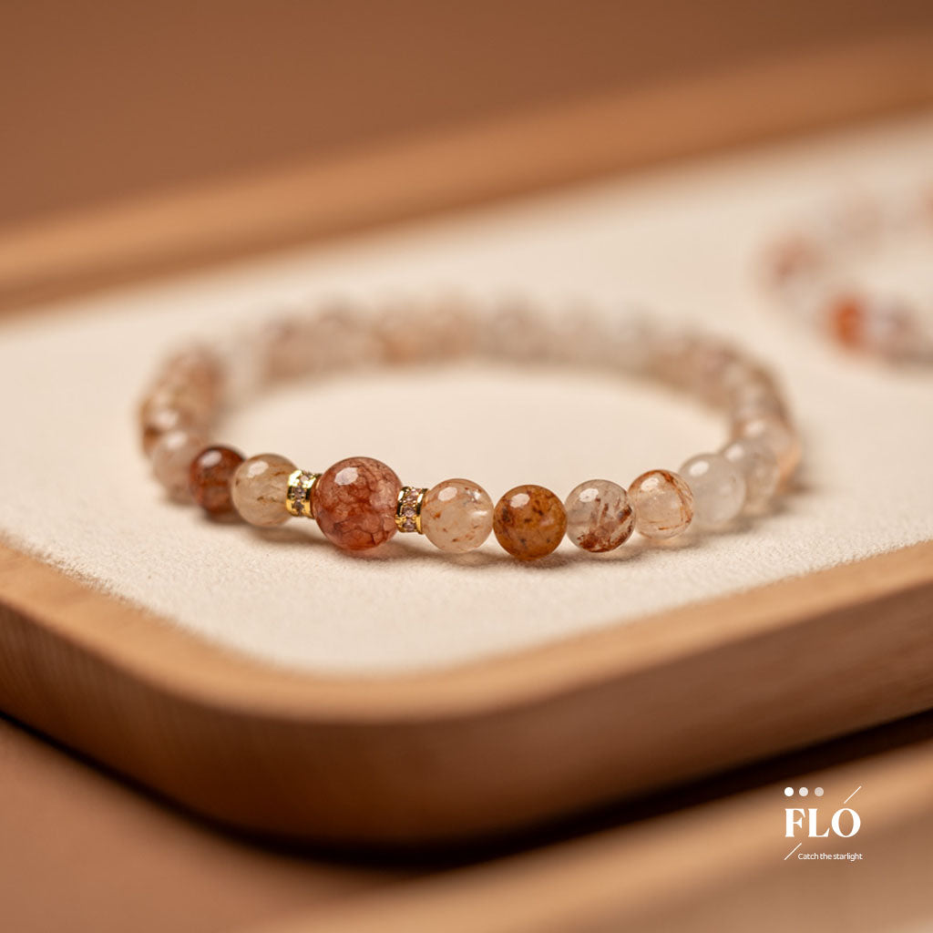 RED GLOW Rutilated Quartz & Red Gel Inclusion Quartz Bracelet for Passion, Release & Vitality