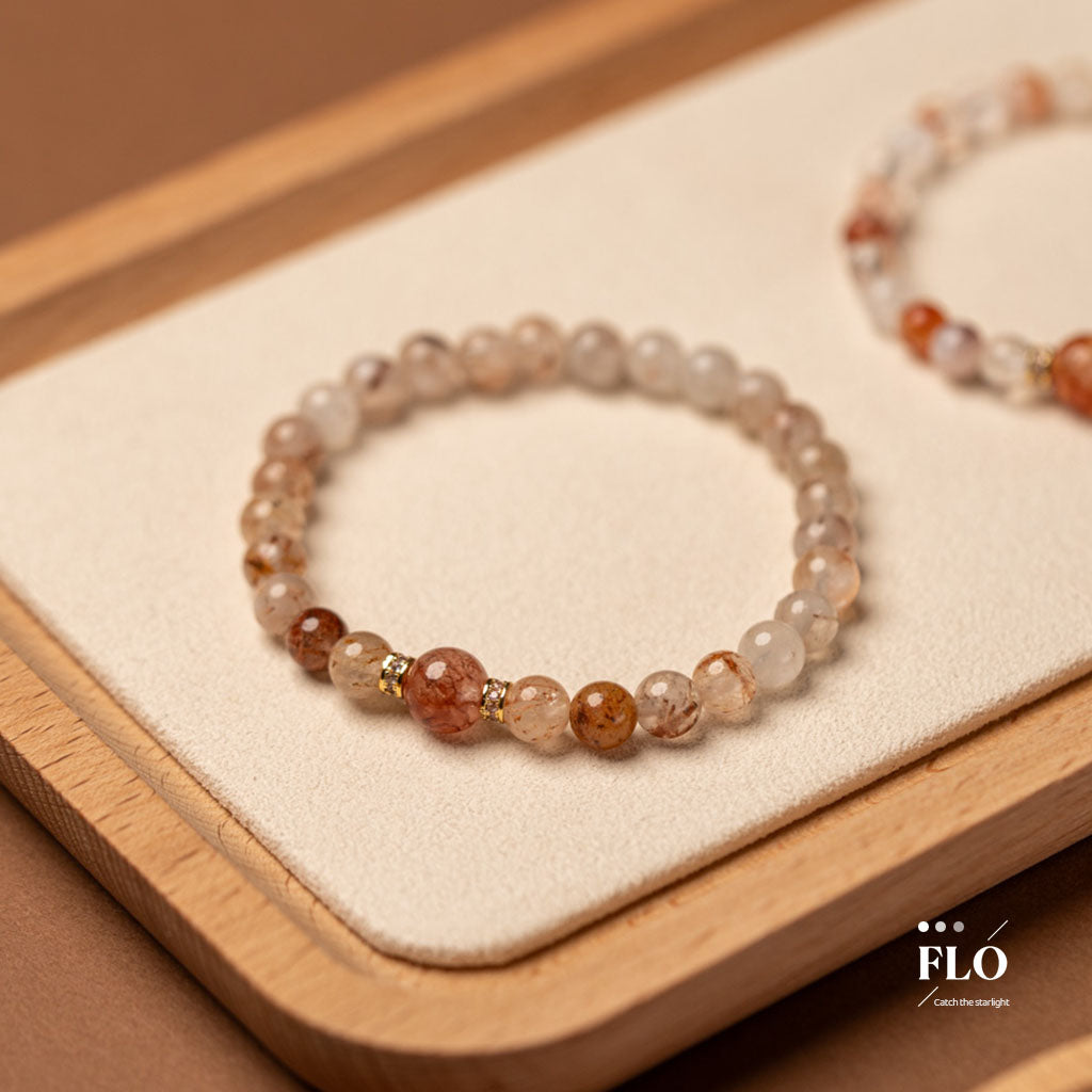 RED GLOW Rutilated Quartz & Red Gel Inclusion Quartz Bracelet for Passion, Release & Vitality