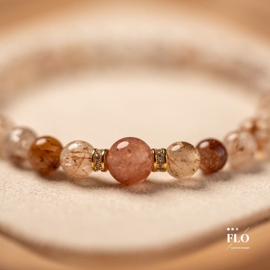 RED GLOW Rutilated Quartz & Red Gel Inclusion Quartz Bracelet for Passion, Release & Vitality