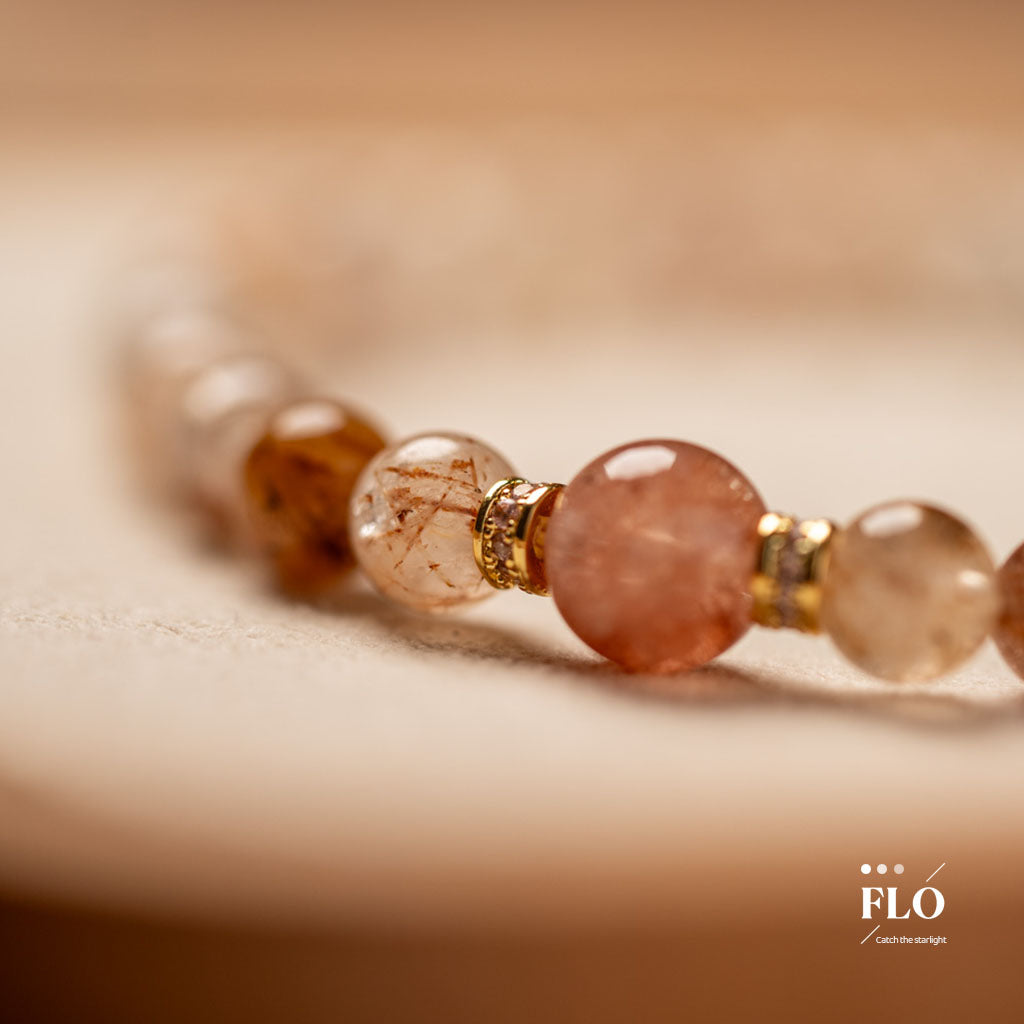 RED GLOW Rutilated Quartz & Red Gel Inclusion Quartz Bracelet for Passion, Release & Vitality