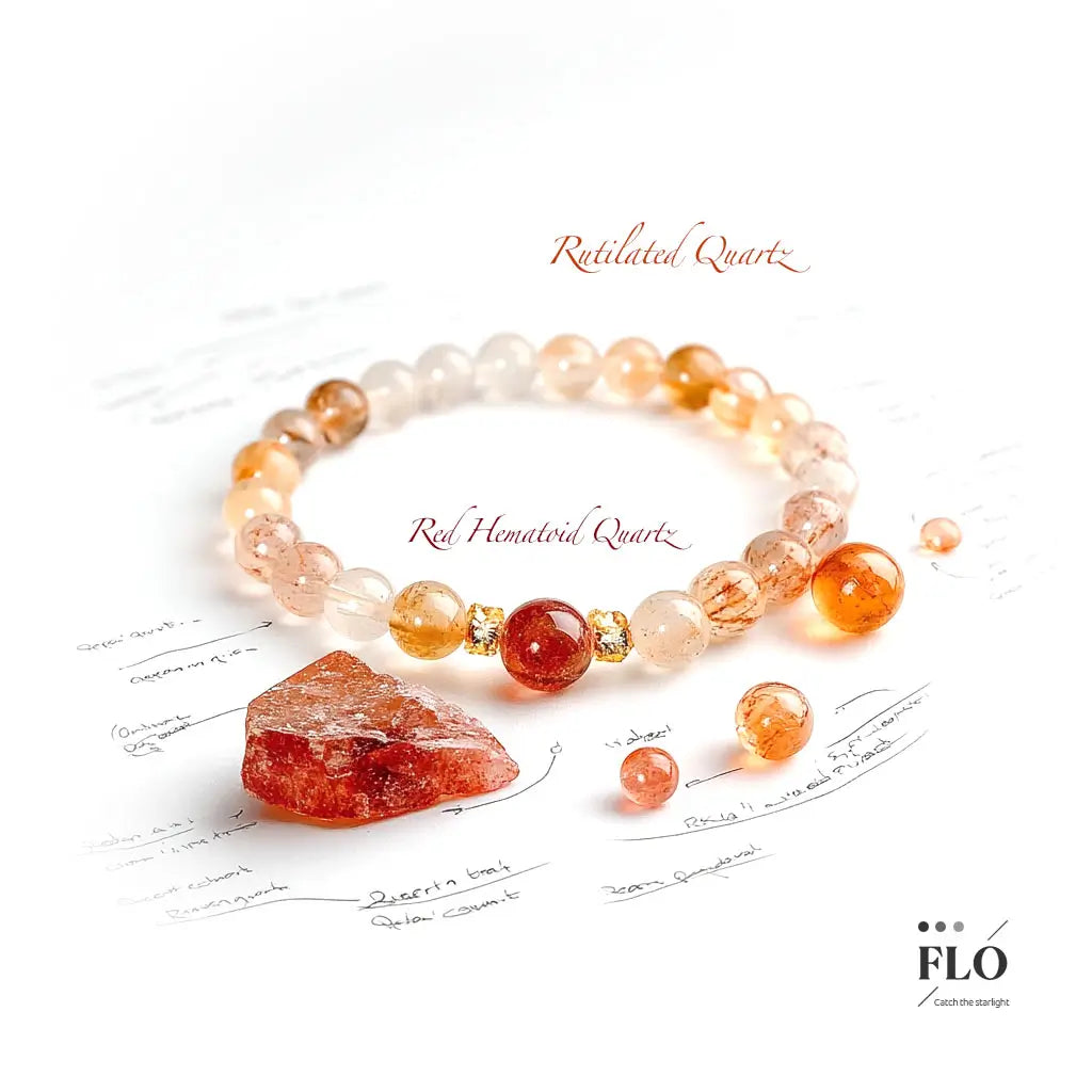 RED GLOW Rutilated Quartz & Red Gel Inclusion Quartz Bracelet for Passion, Release & Vitality