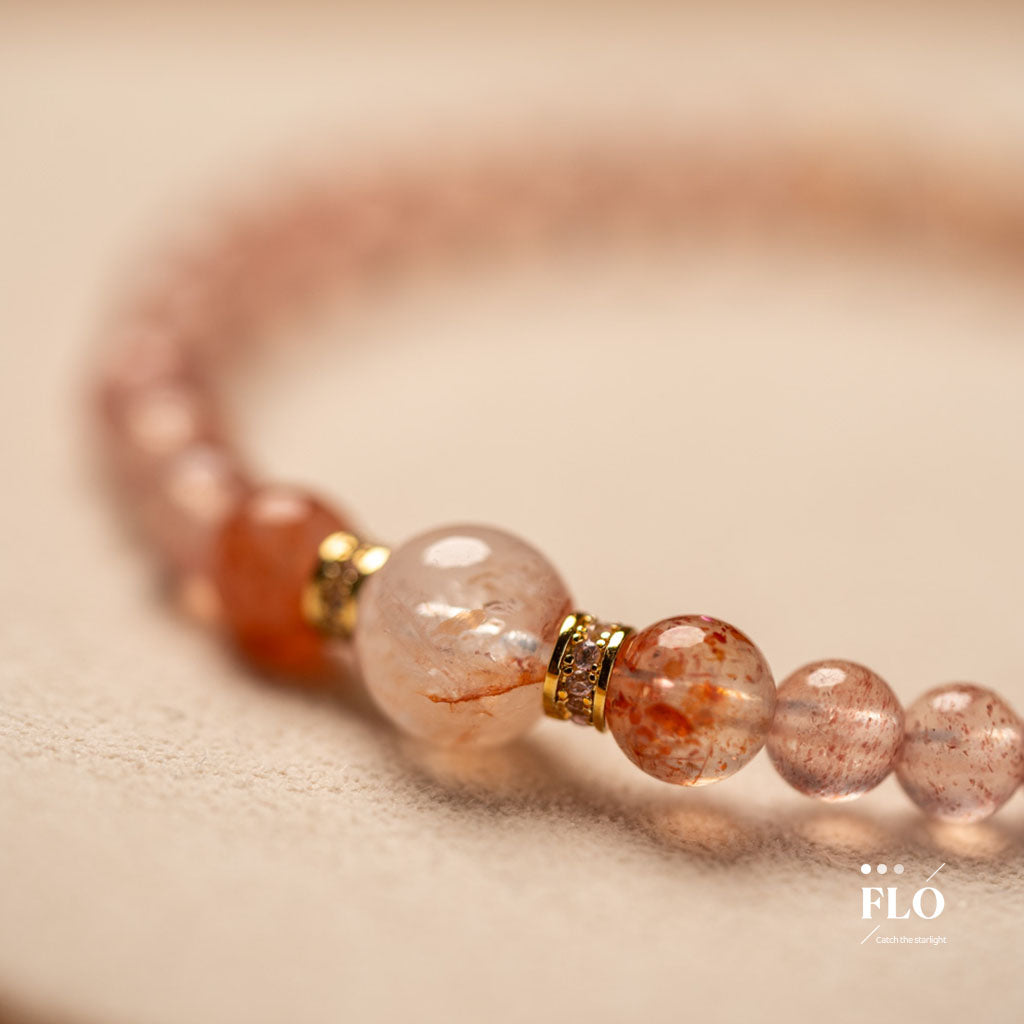 HEMATOID Strawberry Quartz & Red Gel Inclusion Quartz Bracelet for Heart Healing, Emotional Release & Warm Vitality