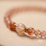 HEMATOID Strawberry Quartz & Red Gel Inclusion Quartz Bracelet for Heart Healing, Emotional Release & Warm Vitality