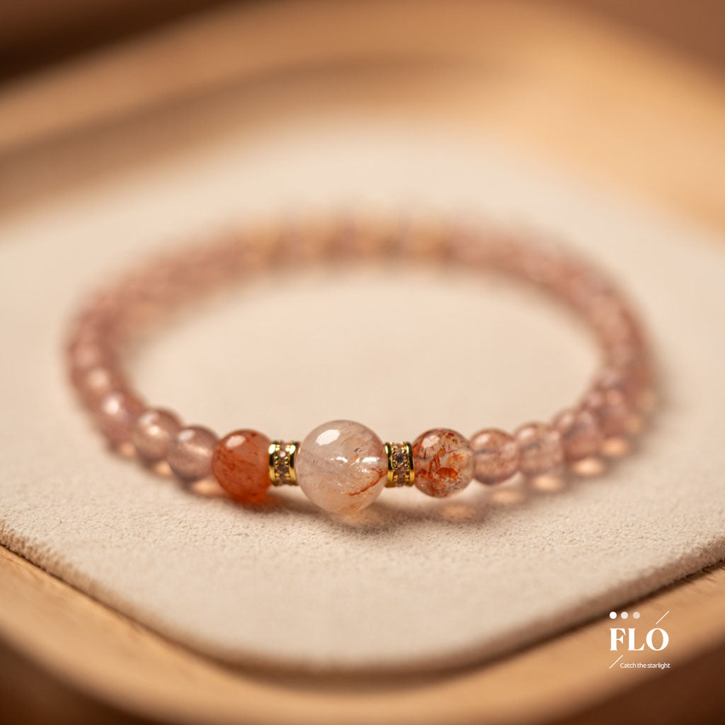 HEMATOID Strawberry Quartz & Red Gel Inclusion Quartz Bracelet for Heart Healing, Emotional Release & Warm Vitality