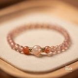 HEMATOID Strawberry Quartz & Red Gel Inclusion Quartz Bracelet for Heart Healing, Emotional Release & Warm Vitality