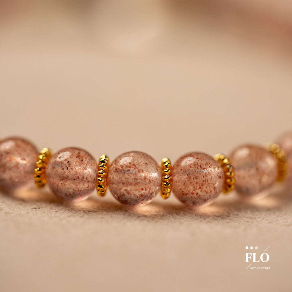 HEMATOID Strawberry Quartz & Red Gel Inclusion Quartz Bracelet for Heart Healing, Emotional Release & Warm Vitality