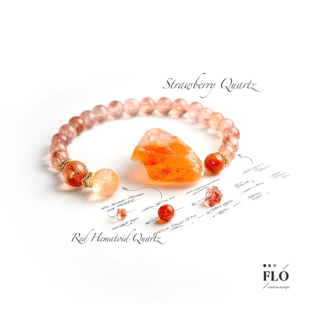 HEMATOID Strawberry Quartz & Red Gel Inclusion Quartz Bracelet for Heart Healing, Emotional Release & Warm Vitality