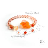 HEMATOID Strawberry Quartz & Red Gel Inclusion Quartz Bracelet for Heart Healing, Emotional Release & Warm Vitality