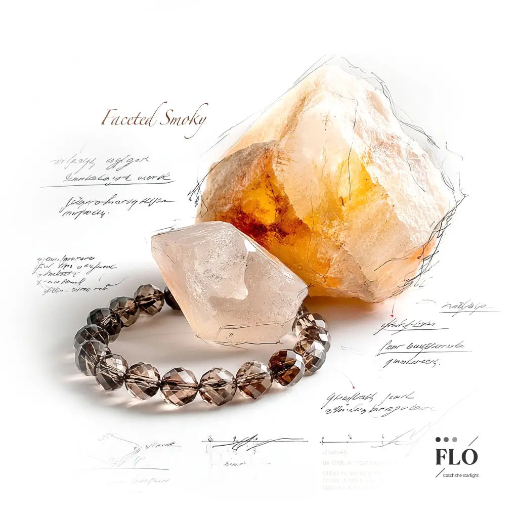 TEA EDGE Faceted Smoky Quartz Bracelet for Grounding Energy, Calm Focus & Negative Energy