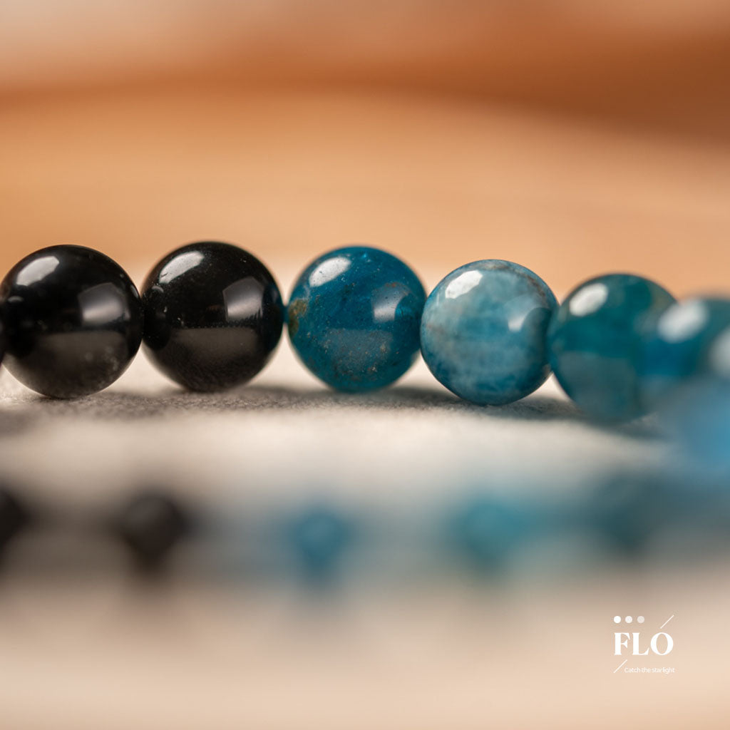 SERENE WAVES Apatite & Obsidian Bracelet for Calm Protection, Clear Communication & Balanced Energy