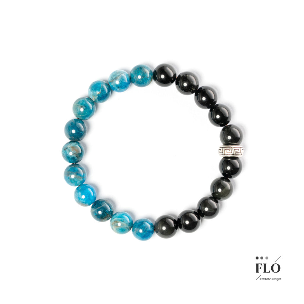 SERENE WAVES Apatite & Obsidian Bracelet for Calm Protection, Clear Communication & Balanced Energy