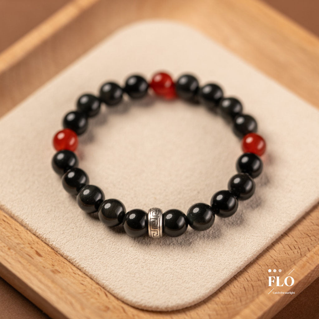 INK RED Obsidian & Red Agate Bracelet for Bold Protection, Emotional Strength & Grounded Passion