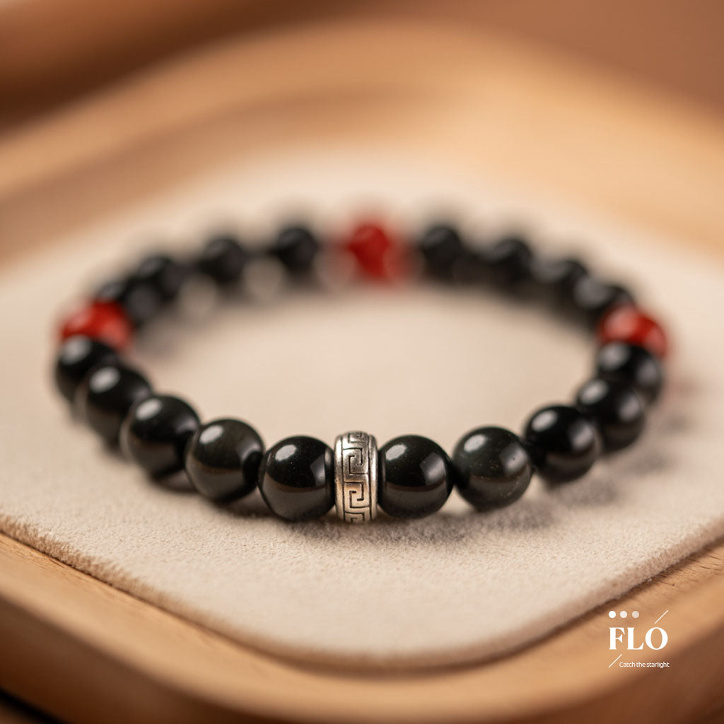 INK RED Obsidian & Red Agate Bracelet for Bold Protection, Emotional Strength & Grounded Passion