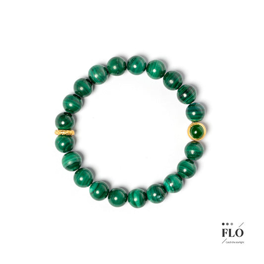 PEACOCK FEATHER Malachite Bracelet for Regal Vitality, Heart Balance & Luminous Calm