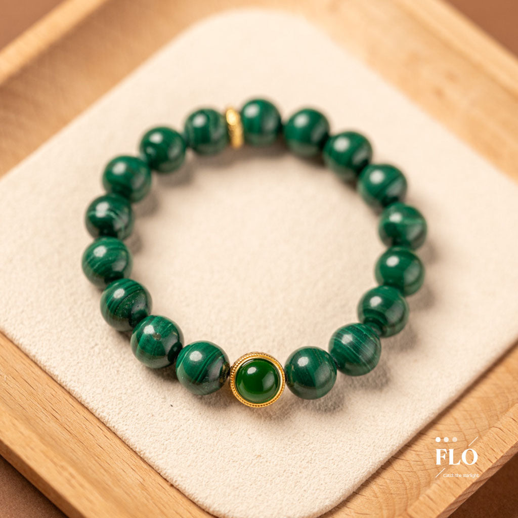 EMERALD FEATHER Malachite Bracelet for Vitality, Heart Healing & Grace