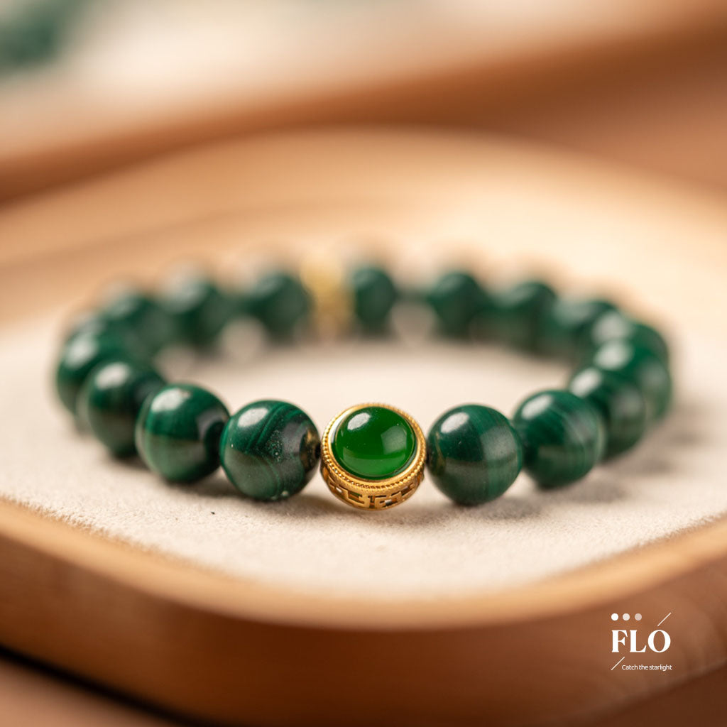 EMERALD FEATHER Malachite Bracelet for Vitality, Heart Healing & Grace