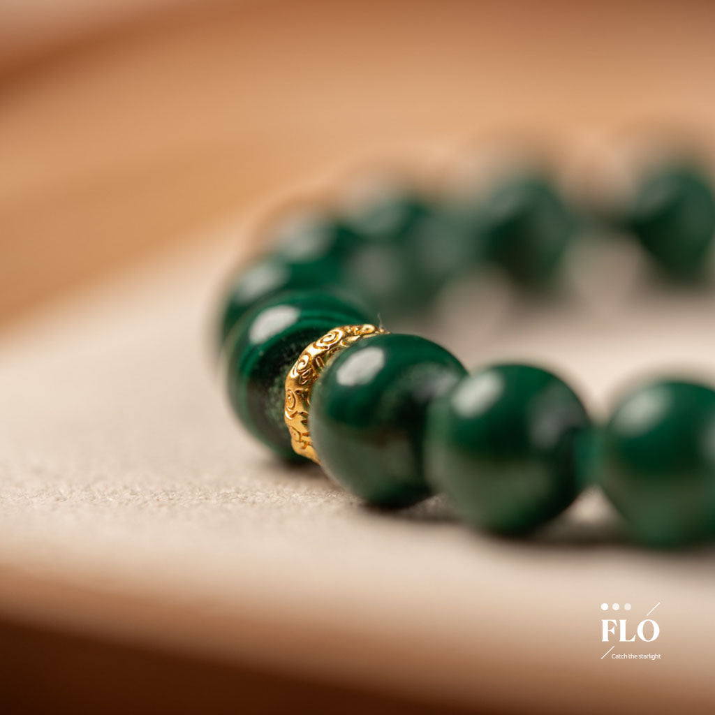 EMERALD FEATHER Malachite Bracelet for Vitality, Heart Healing & Grace