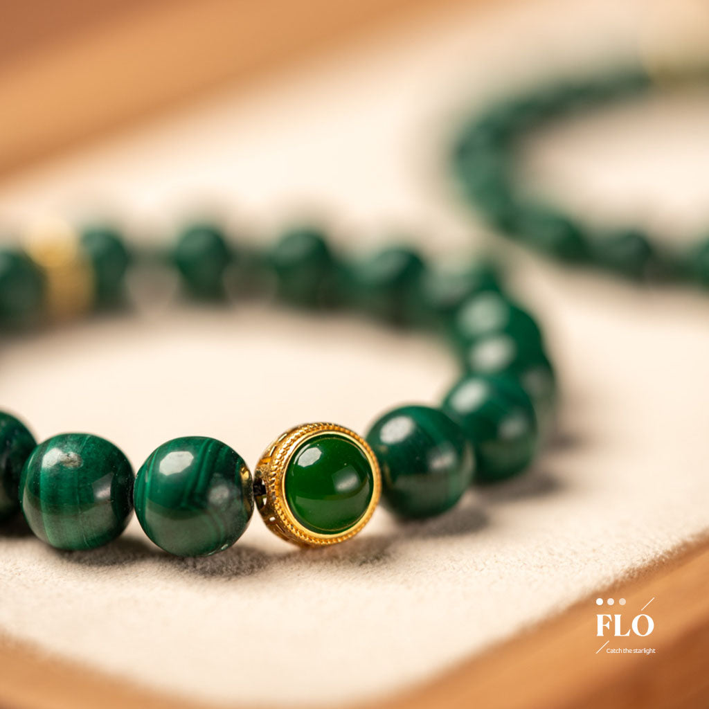 EMERALD FEATHER Malachite Bracelet for Vitality, Heart Healing & Grace